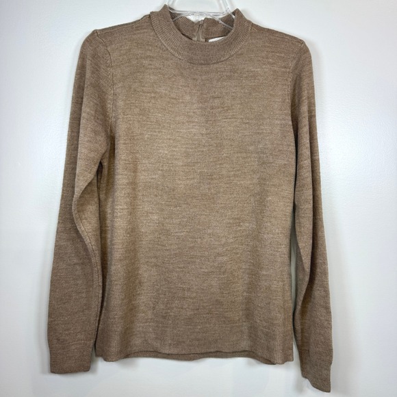 Carolyn Taylor Sweaters - Carolyn‎ Taylor Tan Mock Neck Sweater Back Zip Knit Womens M 90s Vintage Neutral